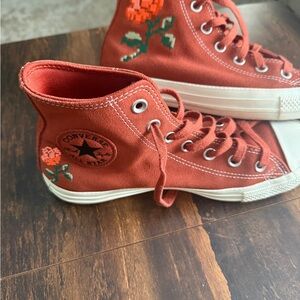 Converse Red High-Tops with Floral Design